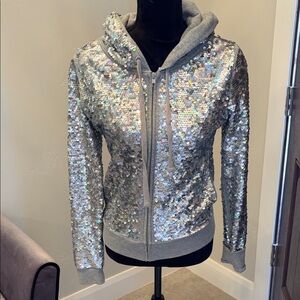 RARE PINK FASHION SHOW Victoria's Secret Silver Sequin REVERSIBLE Jacket